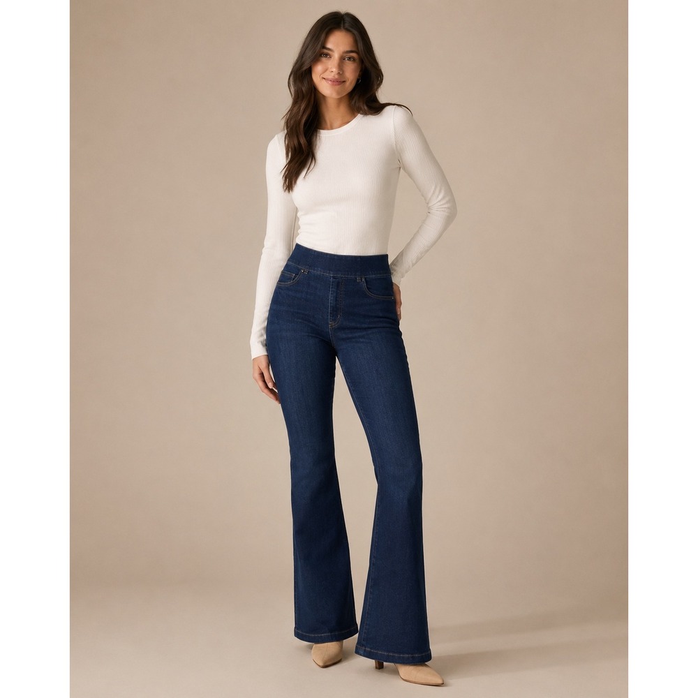 Spanx Pull On Flare Jeans Womens‎ Large Tall Midnight Shade Blue NWT